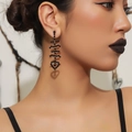Luxurious black rhinestone fishbone drop earrings with a heart-shaped dangle for women - Black Fishbone With Heart Style (DTE1616208GU-BK)