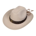 Classic beige wool felt western cowboy hat with studded leather band and tassel beads - 106-Beige