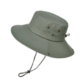 Chapeau de soleil extérieur vert armée foncé à large bord avec mentonnière réglable - Vert Gris