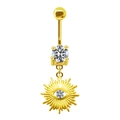 Piercing nombril doré avec pendentif œil solaire et pierres en zircone cubique - Or Œil de Soleil