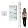 Canvas kids growth chart with wooden frame featuring blue and pink dots and dual scales - Bubble Pattern