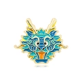 Cartoon Chinese dragon head brooch in blue and yellow enamel with gold plating finish - Cyan Blue Dragon Head