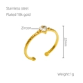 18K gold plated stainless steel heart zircon ring with hammered texture finish - One Size / White