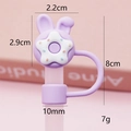 Purple bunny donut silicone straw cover for 10mm tumblers with size and weight specs - Purple Rabbit Ear Donut