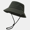 Detail view of laser-cut ventilation holes and adjustable wind cord on sun hat - M (56-58cm) / Army Green