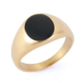 Classic gold square signet ring with black circular enamel center in stainless steel - Round Gold (18305)