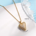 Gold plated heart crown necklace with micro-paved zircons measuring 15.8mm by 13.3mm - Gold 3D Pave Heart Necklace