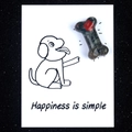 Dog bone shaped natural agate crystal stone with 'Happiness is simple' gift card - African Blood Stone