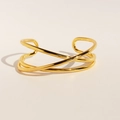 Bracciale rigido dorato multistrato a linee incrociate dal design geometrico minimalista - Oro