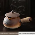 Spiral textured ceramic teapot in yellow-brown gradient with wooden side handle - 1000ml / Threaded Jar Pot (Yellow-Brown Gradient) / 25.5cmx14cm