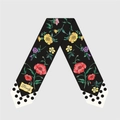 Sciarpa di seta nera floreale con stampa di papaveri e punte a pois bianchi da donna - Pois Nero Floreale