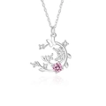 Elegante S925 Silberkette mit Schmetterling, Blumenranke und rosa Zirkon Anhänger - 925er Silber / Weißgold