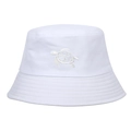 Détail d'un bob en coton blanc avec broderie de tortue de mer blanche et texture croisée - Blanc