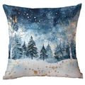 Blue Christmas throw pillow cover featuring winter forest and snowy pine tree landscape - Birch In Snow Forest