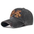 Vintage washed dark grey baseball cap with orange M embroidery and leather brim detail - Black