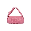 Pink pleated cylindrical handbag with large bow accent and chain strap for women - Pink