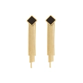 Elegant long tassel earrings featuring black square studs and golden snake chain fringes - Black Square Gemstone Tassel Style (3#)
