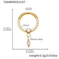 Detailed size chart for titanium gold nose ring with zircon stones and dimensions - Marquise Pendant Style (T004) / Gold