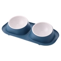 Morandi blue non-slip double pet bowls with white removable basins for cats and dogs - Blue (White Plastic Bowl) / 41*22.5*8.5cm