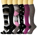 Detailed set of six compression socks featuring stripes, polka dots, and heart patterns - Set 2