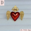 Detail view of red enamel heart ring with gold wings and size 29.7x26.8mm measurements - Wings of Heart Style (D)