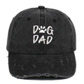 Cappellino da baseball nero slavato con ricamo DOG DAD bianco e motivo a zampa - Regolabile / Nero