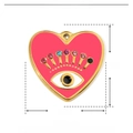 Détail macro du pendentif cœur oeil en émail rose 22mm avec dimensions et strass - YE259-Cœur Mauvais Œil Rose