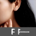 Minimalist S999 sterling silver stud earring featuring polished uppercase letter F design - Letter F/Pair