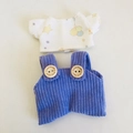 Blaue Cord-Puppenhose mit weißem Sternen-T-Shirt für 17cm große Plüschpuppen - Geeignet für 17cm Anhänger / Elefanten-T-Shirt + Violette Knopflatzhose