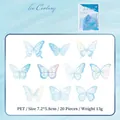 Ice Century PET butterfly stickers, 20 piece set in ice blue gradient for DIY journals - Ice Age
