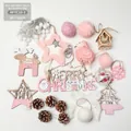 Pink and white wooden DIY Christmas tree wall decor set with lights, size 90x53cm - Pink & White Decor Accessories Bag 90cm