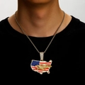 Hip-hop US map pendant necklace with American flag design and gold eagle, paved with crystals - Gold Pendant With Rope Chain / 20inch