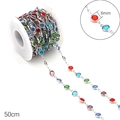 Handmade 6mm multi-color crystal bead chain with 50cm silver copper metal links - 6mm Bezel Colorful Glass Beads Silver / 50cm/Pack