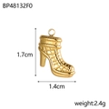 Macro view of gold high heel boot pendant with quilted texture and dimension details - Gold High Heels