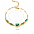18K gold plated clover bracelet with green emerald stones and lobster clasp, 16+4cm length - Oval Gemstone