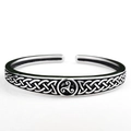 Oxidized silver Celtic knot cuff bangle featuring a triskele totem weaving design - Antique Silver (AB0108)