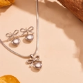 Set gioielli in argento con fiocco e cuore, include collana e orecchini in stile vintage - Set Gioielli Argento Collana + Orecchini