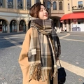 Women's thickened plaid winter scarf, soft imitation cashmere warm shawl for cold weather. - Main Style