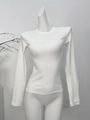 T-shirt thermique blanc à manches longues coupe ajustée pour femme sur mannequin - Blanc Doublé Polaire
