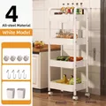White 4-tier rolling kitchen trolley cart with hooks and wheels for home storage - 4 Tiers / White