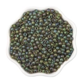 4mm iridescent green-brown glass seed beads in a white petal-shaped ceramic bowl - 4mm / Iridescent Green Brown (#02 Style)