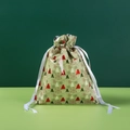 Green Christmas drawstring gift bag with festive tree patterns and holiday typography - 24*32cm Forest Red Background Print