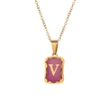 Gold-plated titanium steel necklace with purple square pendant featuring letter V - Letter V
