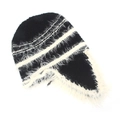 Detail of knit aviator hat with plush faux fur lining and woven brand label - Black