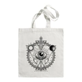White canvas tote bag with black Egyptian Demon Eye and celestial line art print - E215-All-seeing Eye Geometric