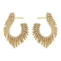 Bohemian gold feather stud earrings with sparkling cubic zirconia pavé setting - 1 Pair / Gold
