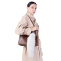 Large white fox fur tail charm attached to a brown leather handbag for women - 40CM / Blue Fox