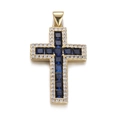 Cross pendant with blue square gemstones and white zircon in golden frame necklace - Gold Frame with Blue Square Zirconia