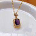 Luxurious gold titanium necklace featuring a rectangular purple zircon pendant with diamonds - Amethyst Necklace / Gold