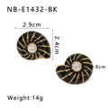 Detail of black shell earrings with gold trim, white pearl center and 2.9cm size specs - Black (NB-E1432-BK)